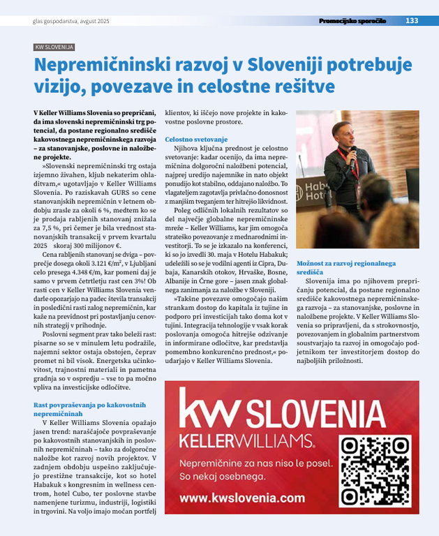 #1 - Intervju Glas gospodarstva: Slovenija potrebuje drzne vizije v nepremičninah – KW Slovenia kaže pot
