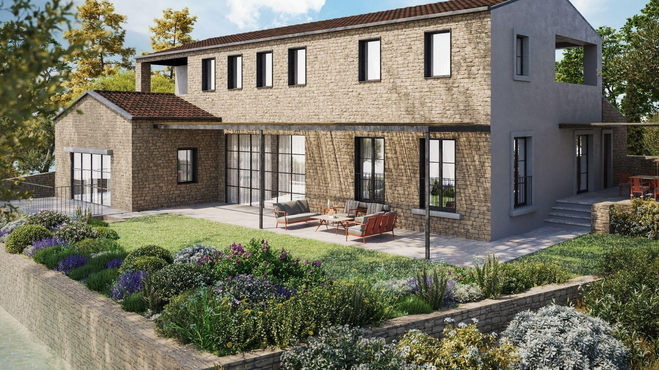 Brtonigla, Istra - Luxury stone villa under construction with a beautiful sea view